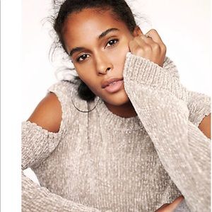 Plush Chenille Cold Shoulder Sweater